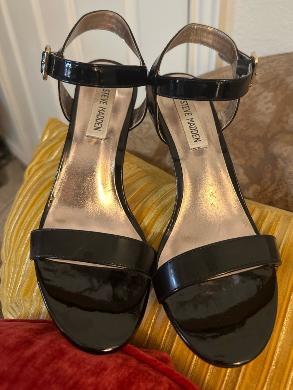 Steve Madden Daarlah Black Patent Ankle Strap Stiletto Heels Size 8.5 - Picture 3 of 13